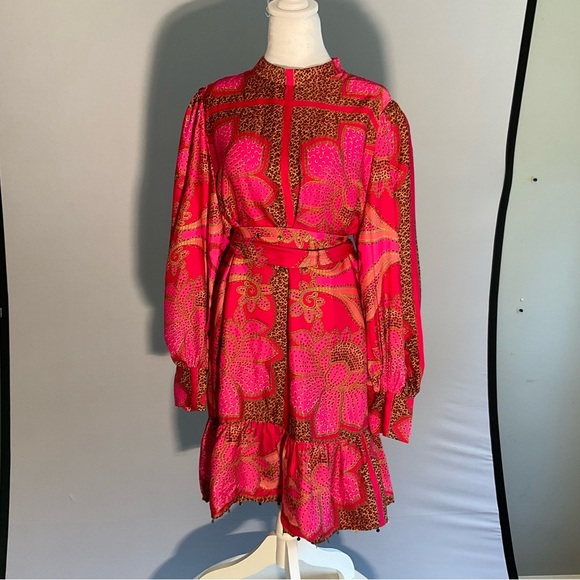 Anthropologie XL Floral Minidress with Gold Sequins, Tassels, and Beaded Buttons - Picture 2 of 16